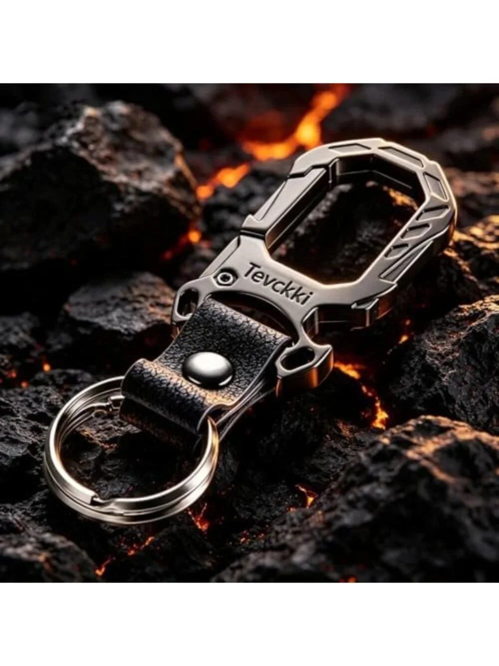 Tactical Leather Keychain with Carabiner, Bottle Opener & Clip - Unisex Key Ring
